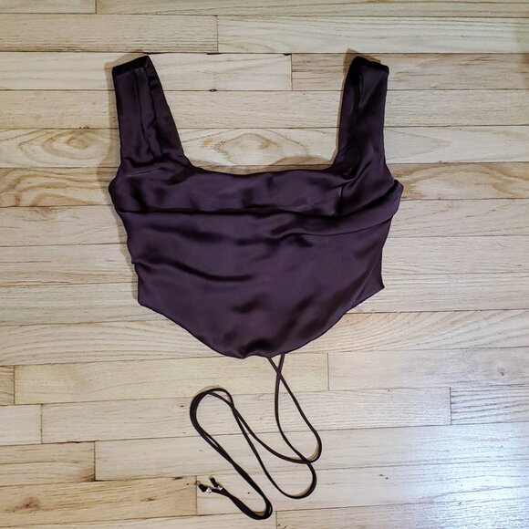 House of CB Set Una Satin Corset Top Large & Vesper Rich Brown Satin Large - Picture 7 of 9